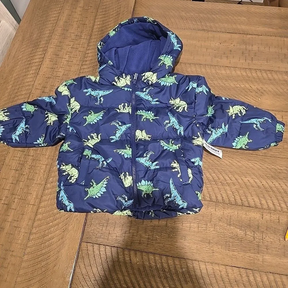 OLD NAVY Dinosaur Printed Quilted Puffer Jacket 2T 30 - 33 Lbs NWT